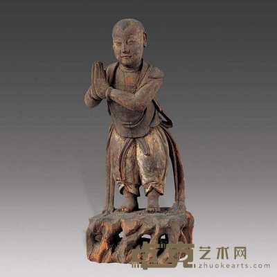 明 木雕童子 高16cm